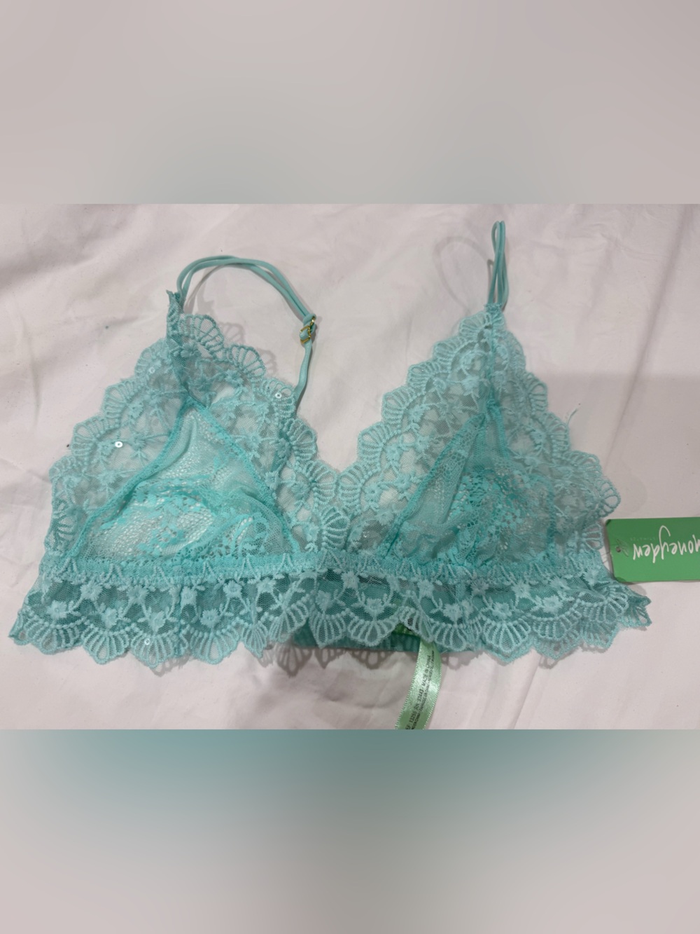 Honeydew Intimates Light Teal Sequin Lace Bralette S